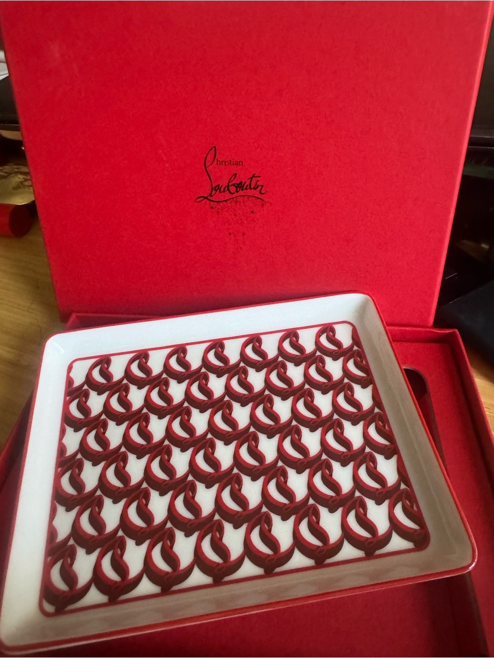 Christian Louboutin Red and White Logo Ceramic Catch-All Tray